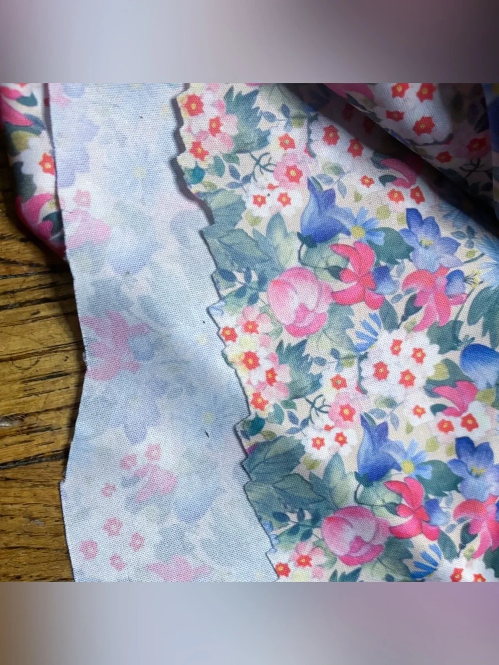 Vintage Polytransfer Pink Blue Floral Fabric Material Flowers Grandmacore Granny - Picture 4 of 7
